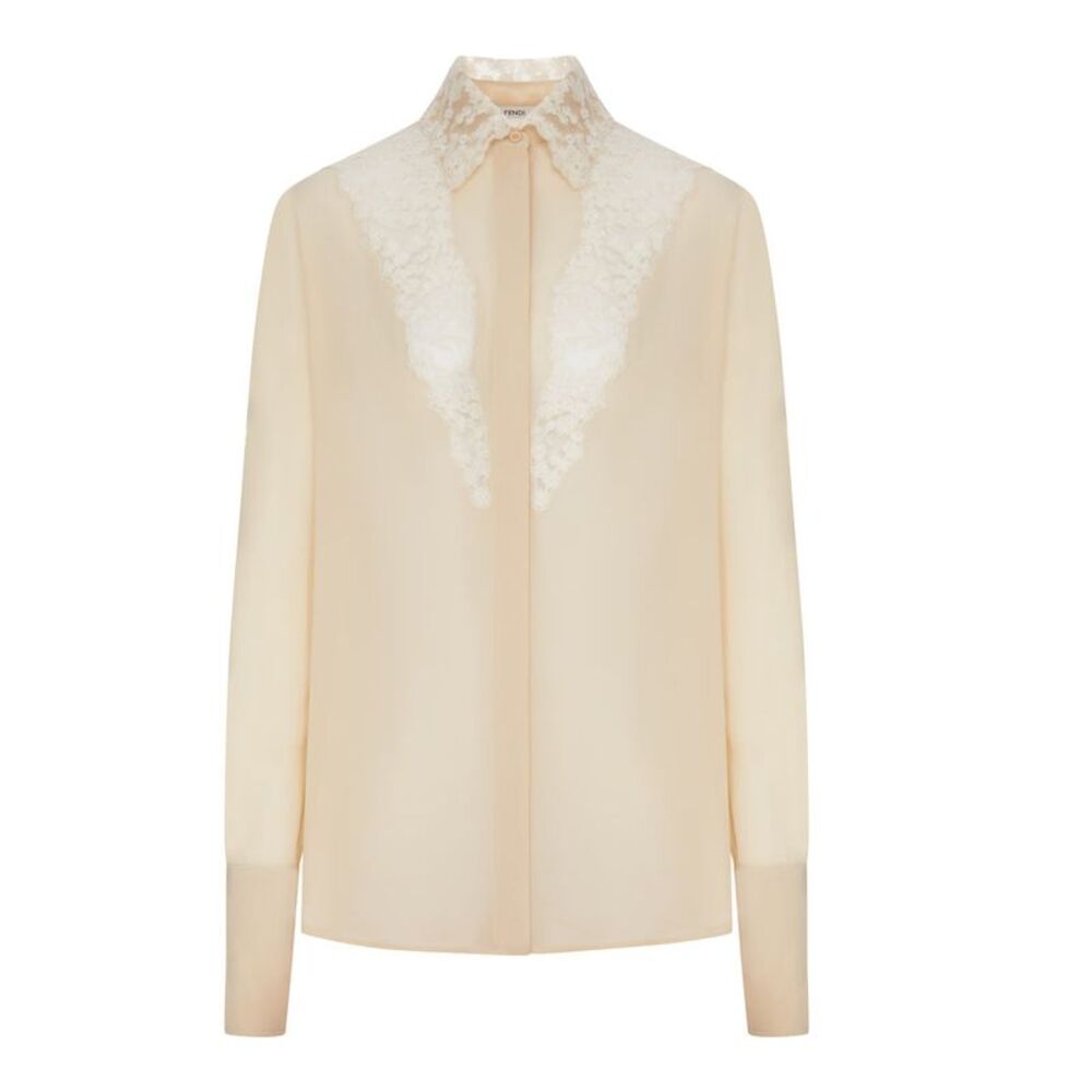Fendi Women Georgette Shirt With Lace Inserts